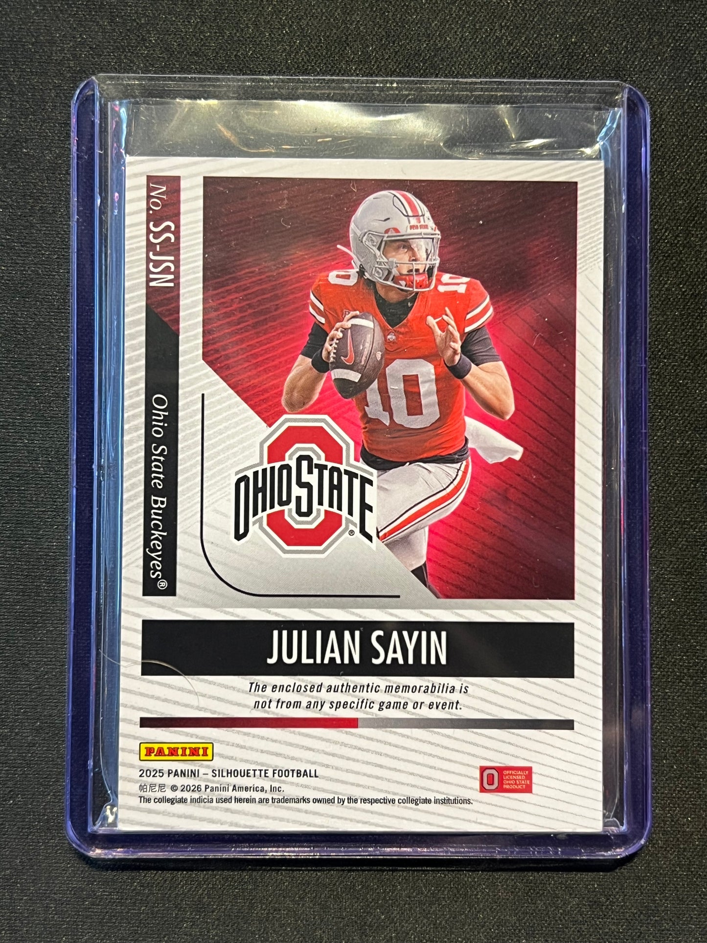 2025 Panini Silhouette Julian Sayin Silhouettes Jersey 52/99 Buckeyes #SS-JSN