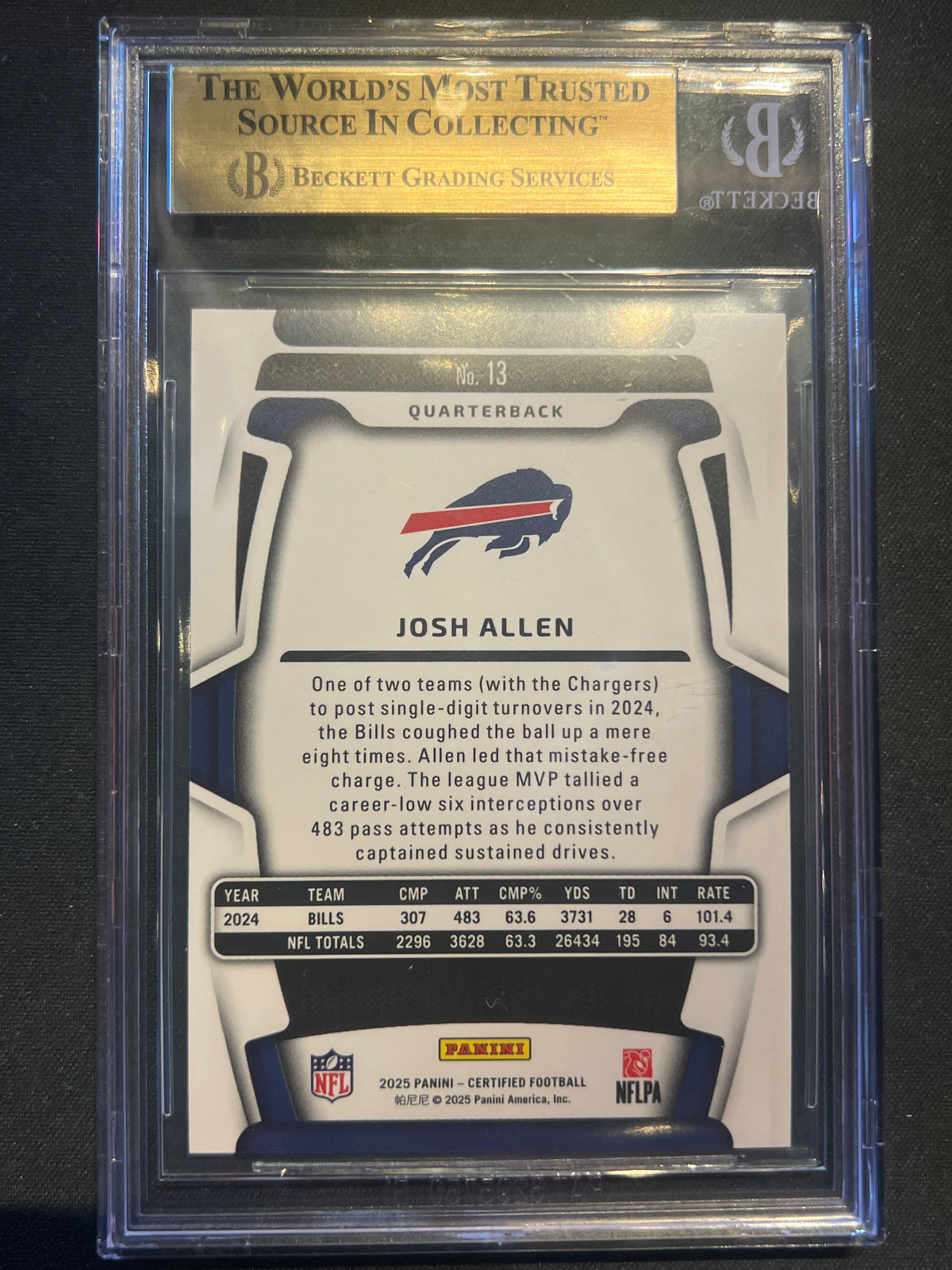 2025 Panini Certified - Josh Allen #13 Mirror Blue /50 BGS 9.5 GEM MINT