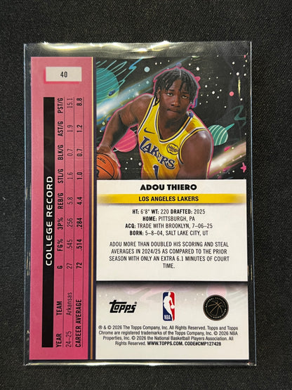 2025-26 Topps Cosmic Chrome Adou Thiero RC Orange Galactic Refractor #/25 Lakers