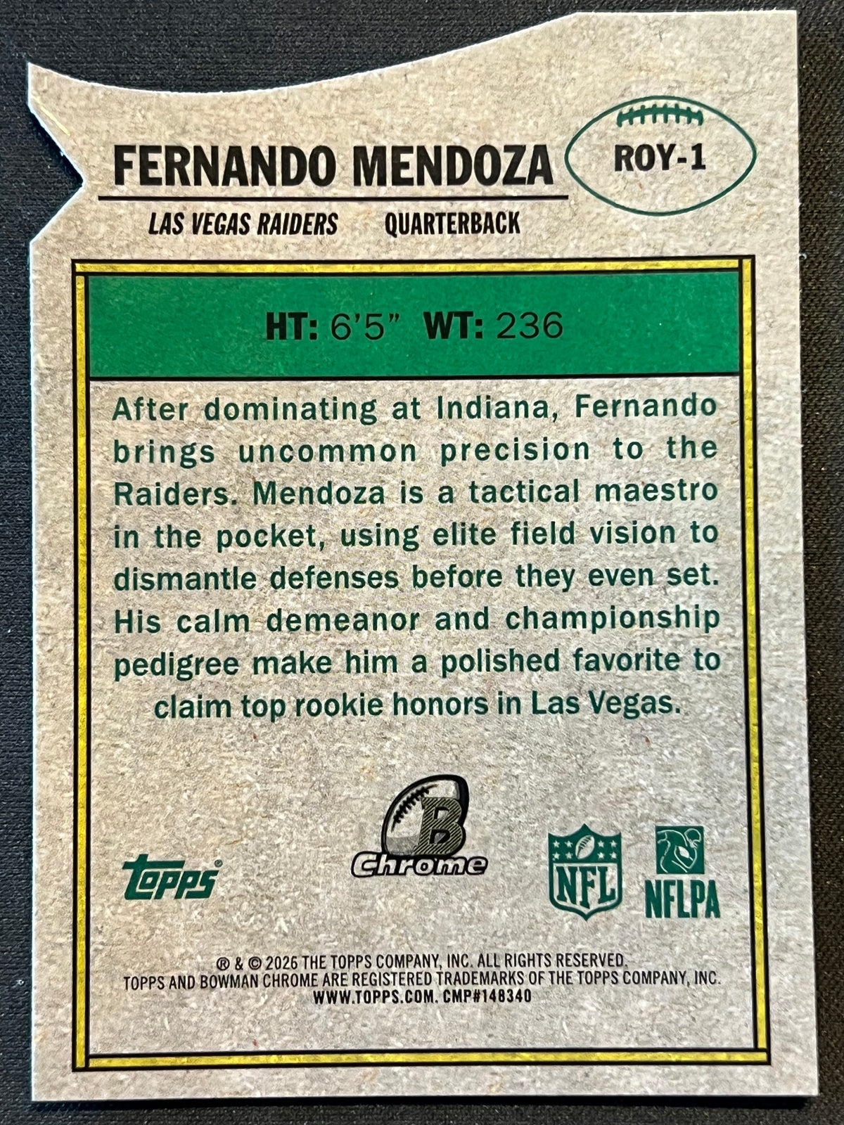 2026 Bowman Chrome Fernando Mendoza Rookie Of The Year Favorites #ROY-1 RC