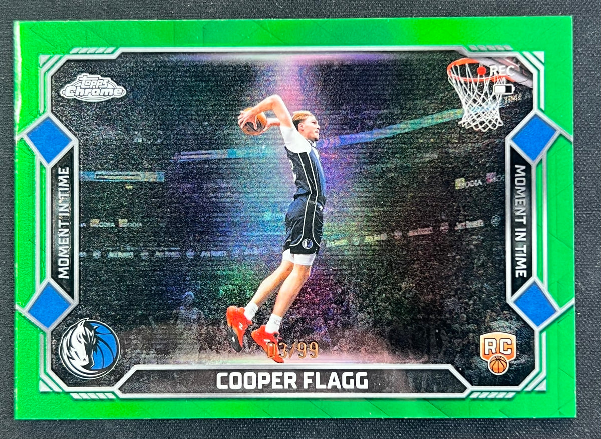 2025-26 Topps Chrome Cooper Flagg Mavericks Moment in Time #MT-16 Green 03/99 RC