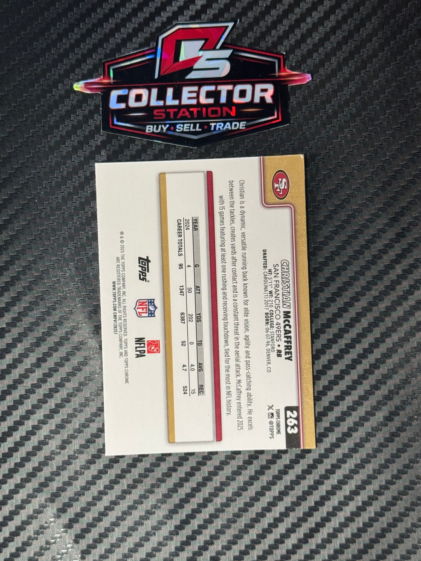2025 Topps Chrome NFL Christian McCaffrey Football Leather San Francisco #263
