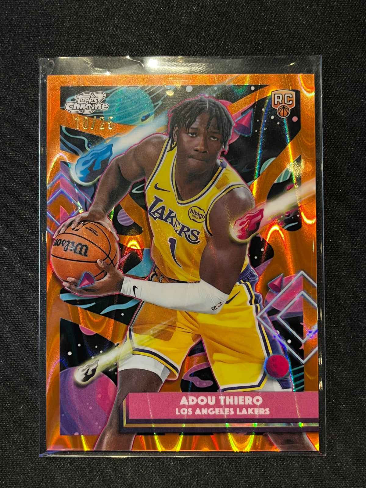 2025-26 Topps Cosmic Chrome Adou Thiero RC Orange Galactic Refractor #/25 Lakers