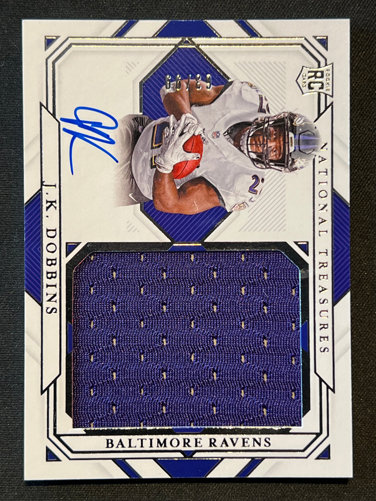 2020 Panini National Treasures Rookie Material Signatures RPA J.K. Dobbins 63/99 #RMS-JD