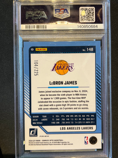 2024 Panini Donruss Optic #148 LeBron James Orange Shock Prizm #/225 PSA 9