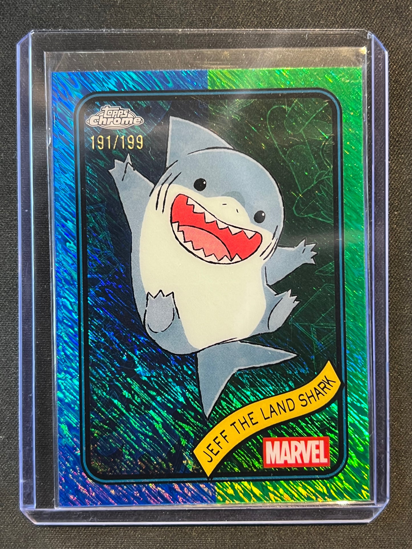 2025 Topps Chrome Marvel JEFF THE LAND SHARK Blue Green Shimmer 191/199 #156