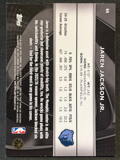 2025-26 Topps Chrome Black Jaren Jackson Jr. Blue Refractor 001/150 Grizzlies