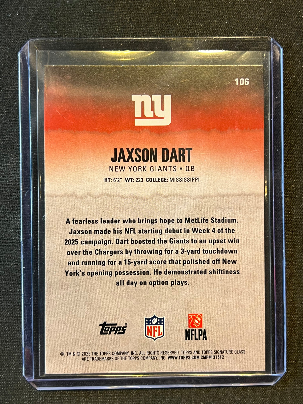 2025 Topps Signature Jaxson Dart Red & Black #106