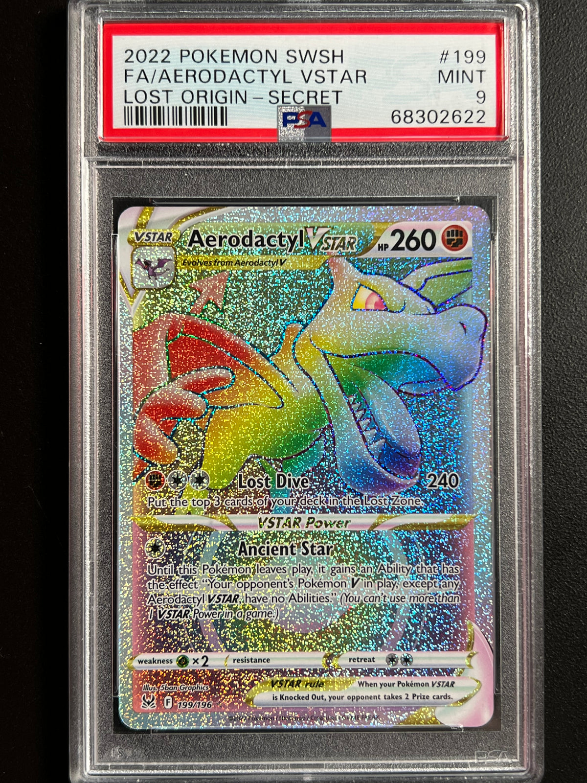 Aerodactyl VSTAR (Secret) 199/196 Swsh11: Lost Origin Holo PSA 9