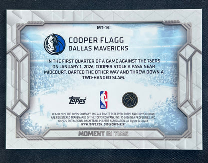 2025-26 Topps Chrome Cooper Flagg Mavericks Moment in Time #MT-16 Green 03/99 RC