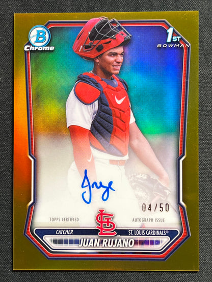 2026 Topps Bowman Chrome Juan Rujano 1st Bowman Auto True Gold /50 #CPA-JRU Cardinals