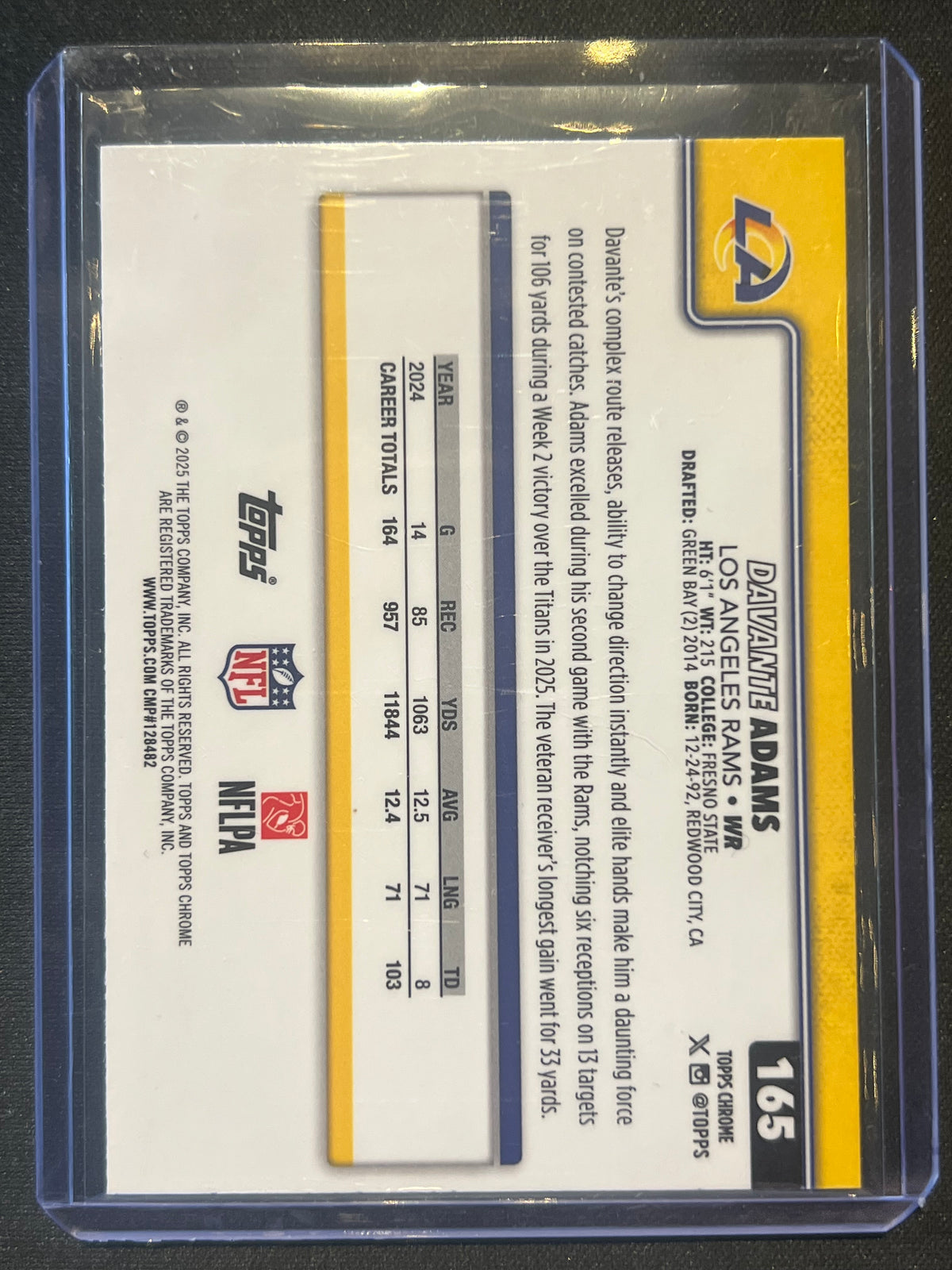 2025 Topps Chrome Football Davante Adams #165 Image Variation Light Board
