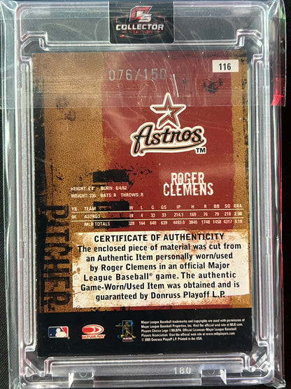 2005 Donruss Leather and Lumber #116 Roger Clemens 076/150 Game Worn Patch - NM-MT