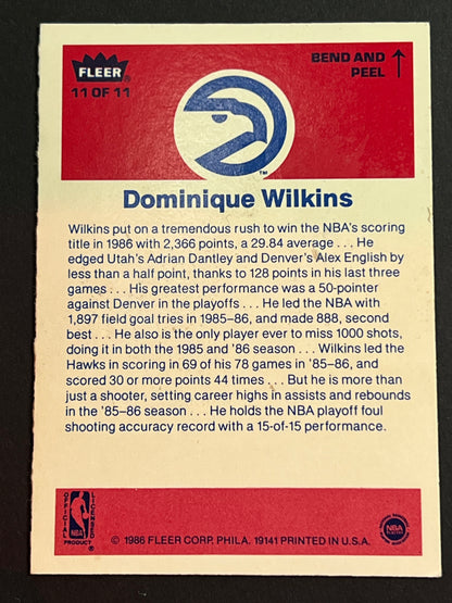 1986 Fleer Stickers Dominique Wilkins #11 Atlanta Hawks