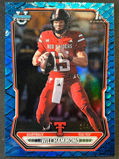 2026 Bowman Will Hammond Chrome Reptilian Blue Refractor 1st 044/150 #BCP-164 Red Raiders