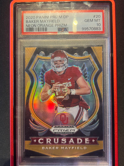 2020 Panini Prizm DraftPicks Baker Mayfield #20 Neon Orange Prizm /149 PSA 10