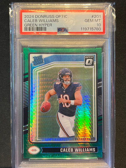 2024 Panini Donruss Optic Green Hyper Prizm #201 Caleb Williams RC Rookie PSA 10