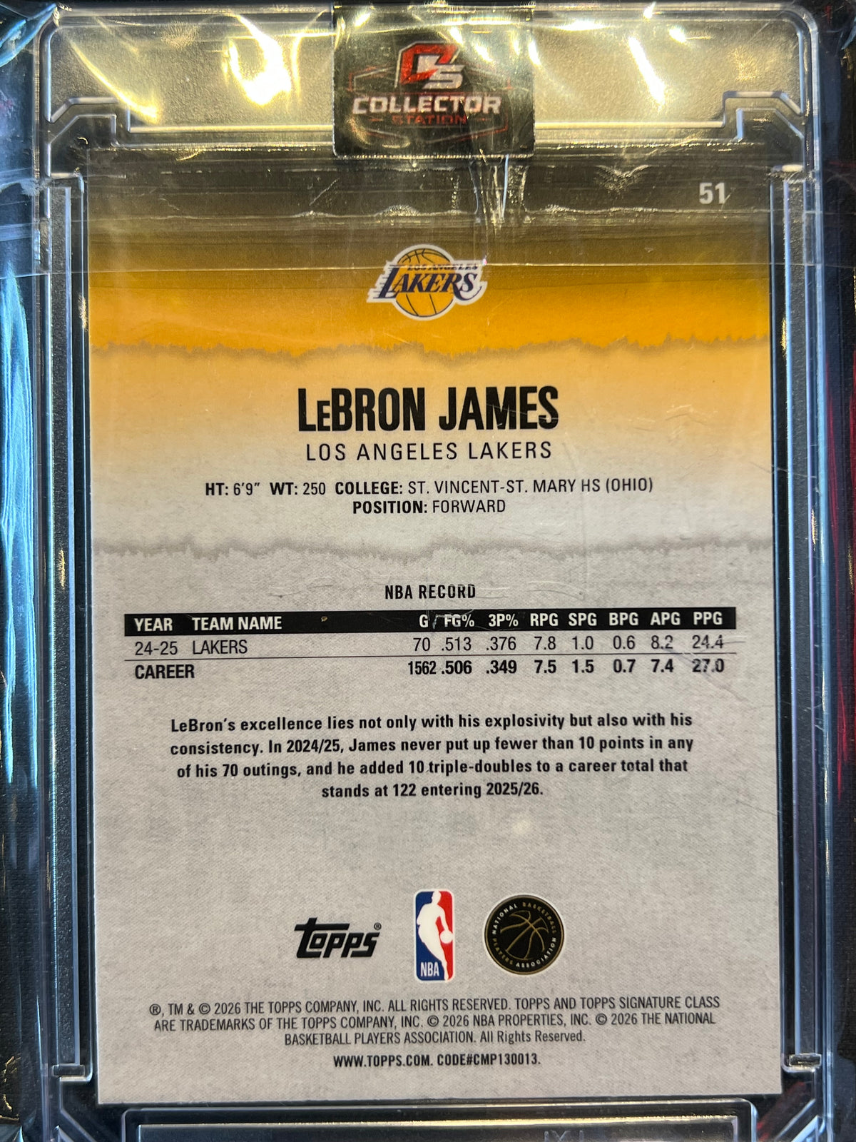 2025-26 Topps Signature Class Lebron James #51 Teal Refractor /225 Lakers