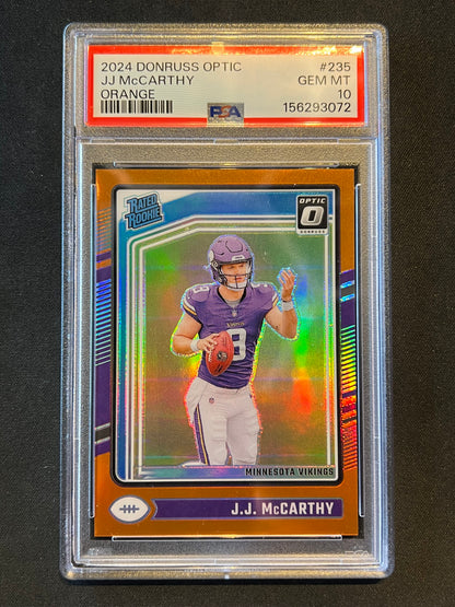 2024 Donruss Optic JJ McCarthy Orange Rated Rookie /249 RC #235 PSA 10 GEM MINT