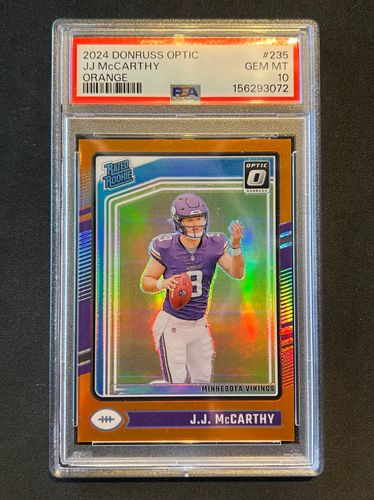 2024 Donruss Optic JJ McCarthy Orange Rated Rookie /249 RC #235 PSA 10 GEM MINT
