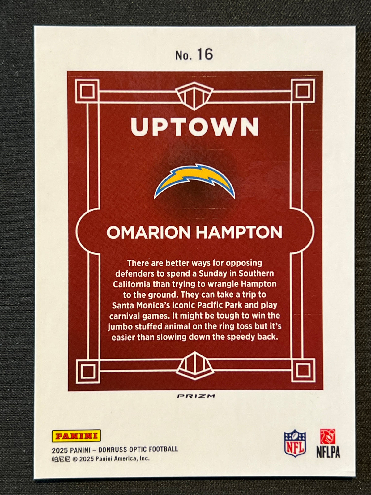 2025 Panini Donruss Optic Omarion Hampton Uptown SSP Case Hit RC #16 Chargers