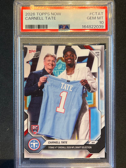 2026 Topps Now Carnell Tate 4th Overall Pick Rookie #CTAT PSA 10 Gem Mint