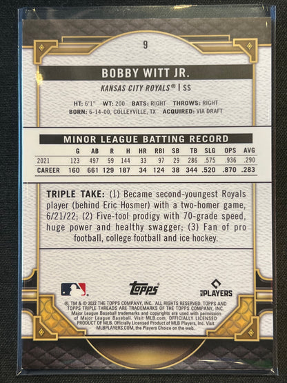 2022 Topps Triple Threads Bobby Witt Jr Rookie Card (RC) Emerald /259 #9 Royals