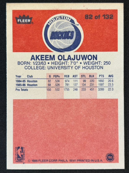 1986-87 Fleer Akeem Olajuwon #82 Rookie RC Houston Rockets HOF