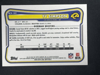 2026 Bowman Football Chrome Ty Simpson Rookie - RC First Available!