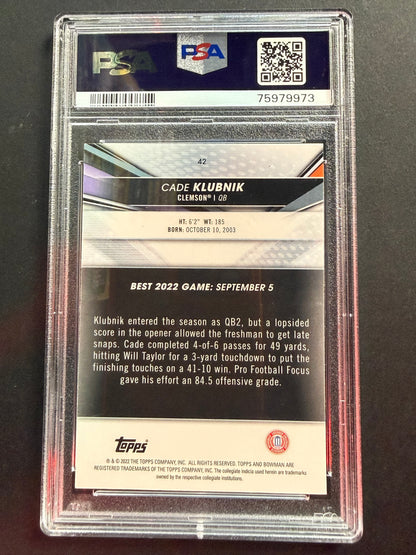2022 Bowman's Best #42 Cade Klubnik PSA 9 RC Chrome Clemson Tigers
