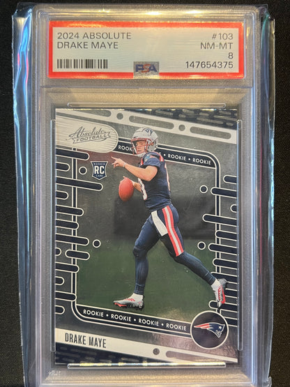 2024 Panini Absolute PSA 8 Drake Maye #103 RC Rookies Patriots