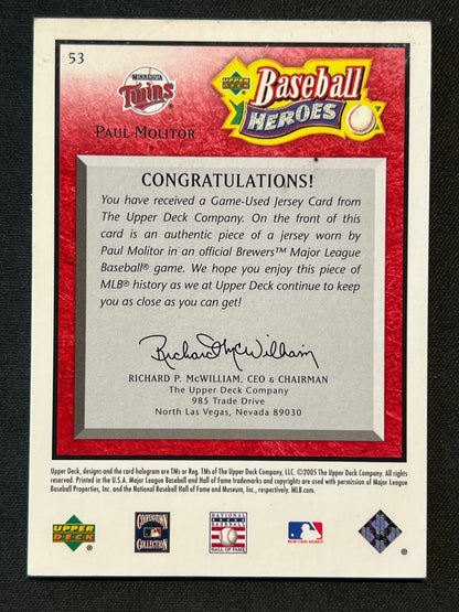 2005 Upper Deck Baseball Heroes Paul Molitor Red Memorabilia /99 #53