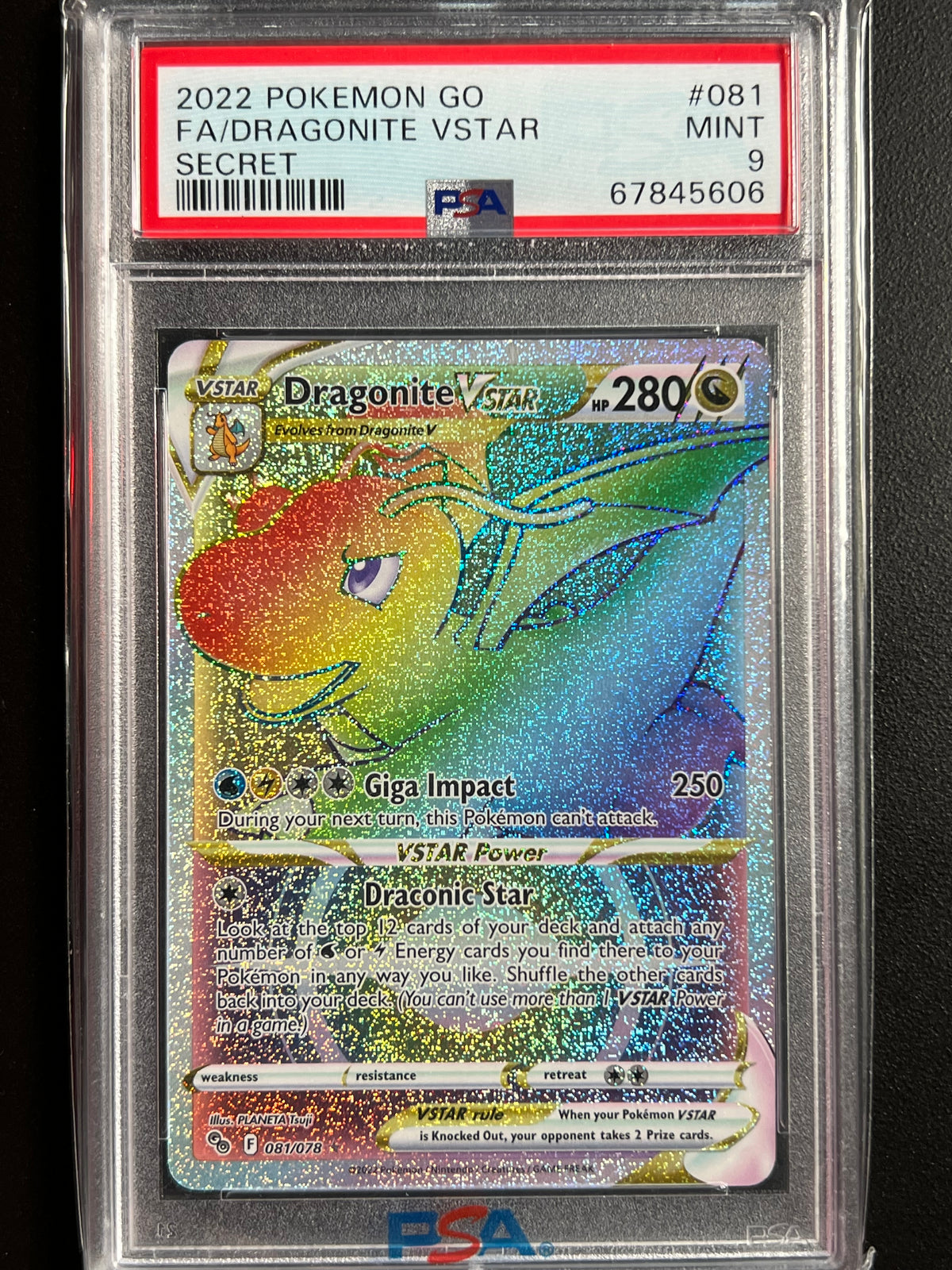 Pokemon TCG Dragonite VSTAR 081/078 Pokemon GO Secret Rare Holo PSA 9