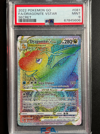 Pokemon TCG Dragonite VSTAR 081/078 Pokemon GO Secret Rare Holo PSA 9