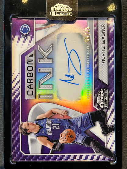 2025-26 Topps Chrome Black Moritz Wagner Carbon Ink Purple Refractor Auto #/75