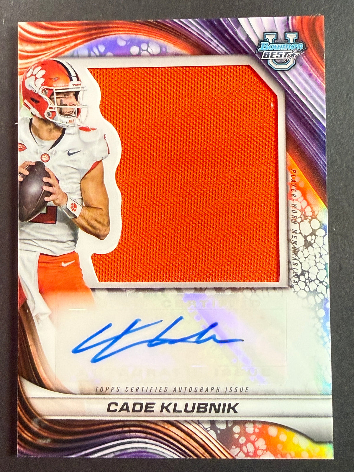 2024 Bowman U Best Prospect Jumbo Patch Auto Cade Klubnik Refractor #PJA-CK Clemson Tigers