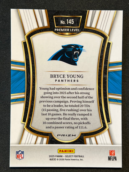 2025 Panini Select Bryce Young Premier Level Zebra Prizm Shock #145 Panthers