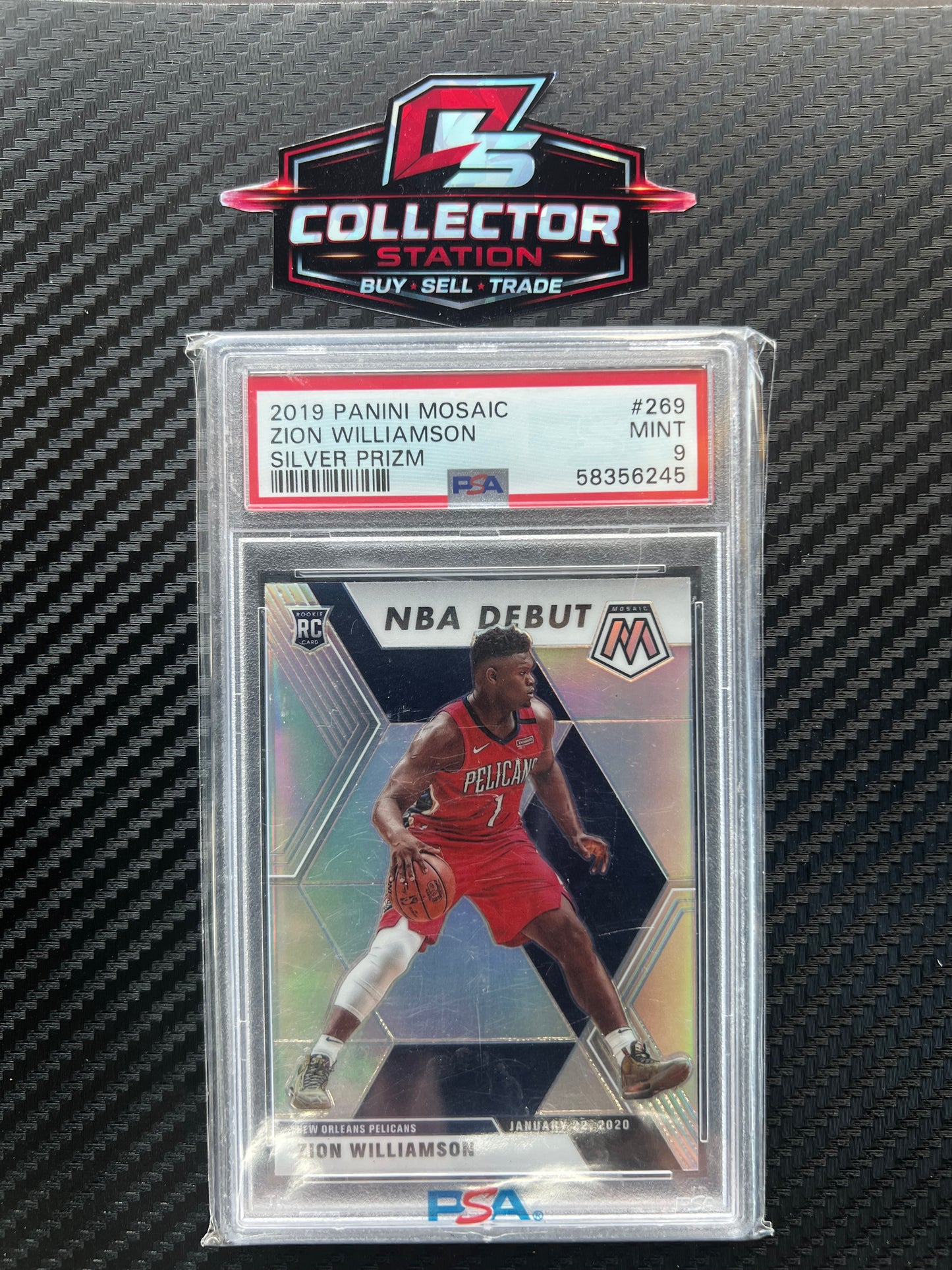 Zion Williamson 2019-20 Panini Mosaic #269 NBA Debut Silver Prizm Rookie PSA 9