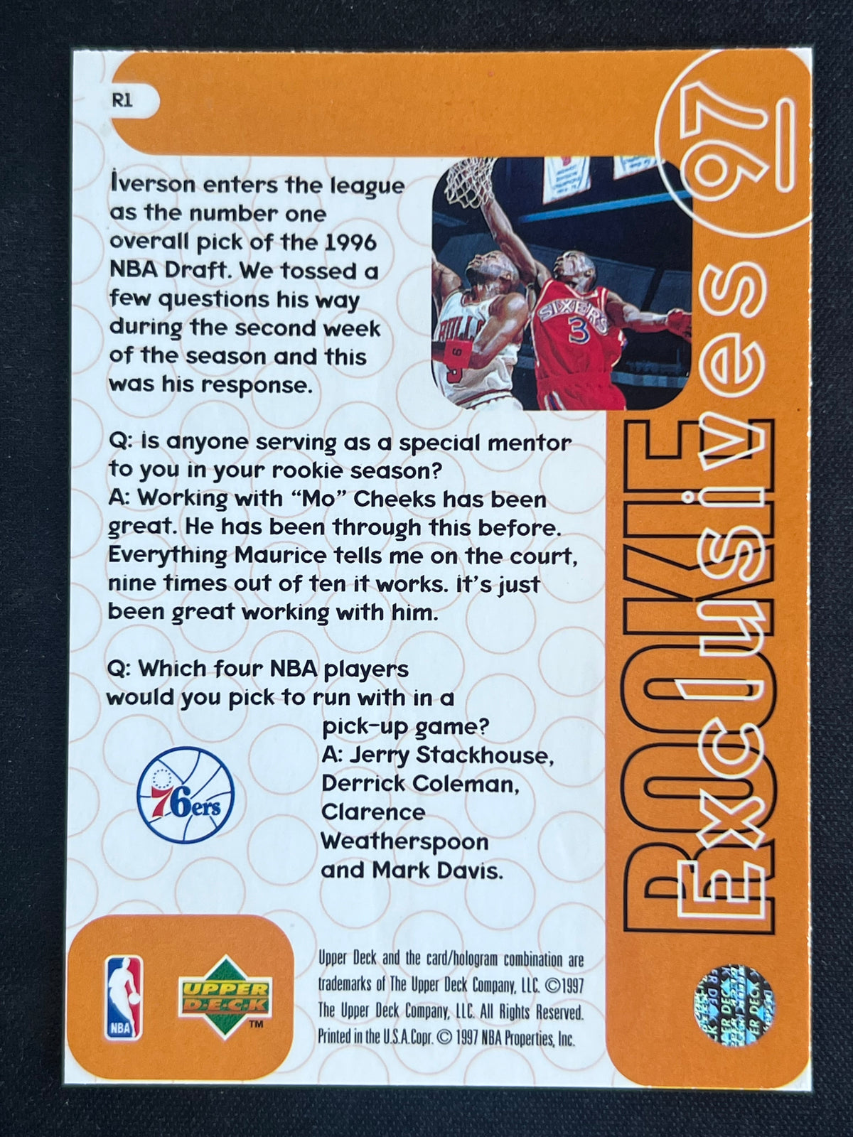 1996-97 Upper Deck - Rookie Exclusives Allen Iverson #R1 (RC)