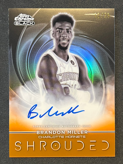 2025-26 Topps Chrome Black Brandon Miller Shrouded Orange Refractor Auto 10/25 #SS-BM