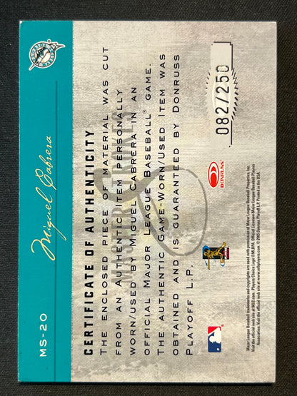 2005 Studio Masterstrokes Jersey #MS20 Miguel Cabrera 82/250