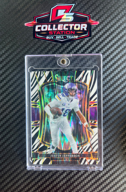 2025 Panini Select Justin Jefferson Premier Level Zebra Prizm #163