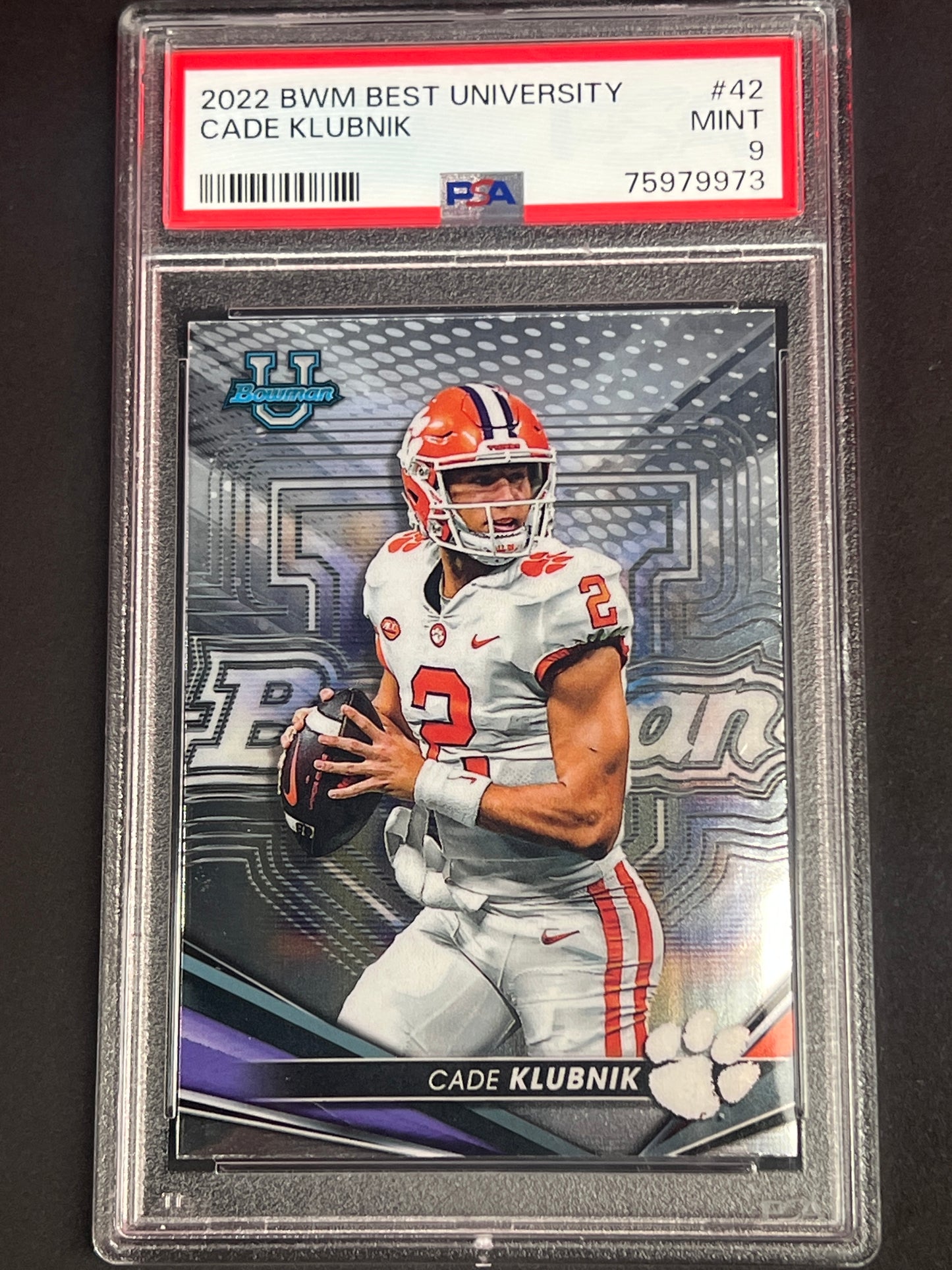 2022 Bowman's Best #42 Cade Klubnik PSA 9 RC Chrome Clemson Tigers