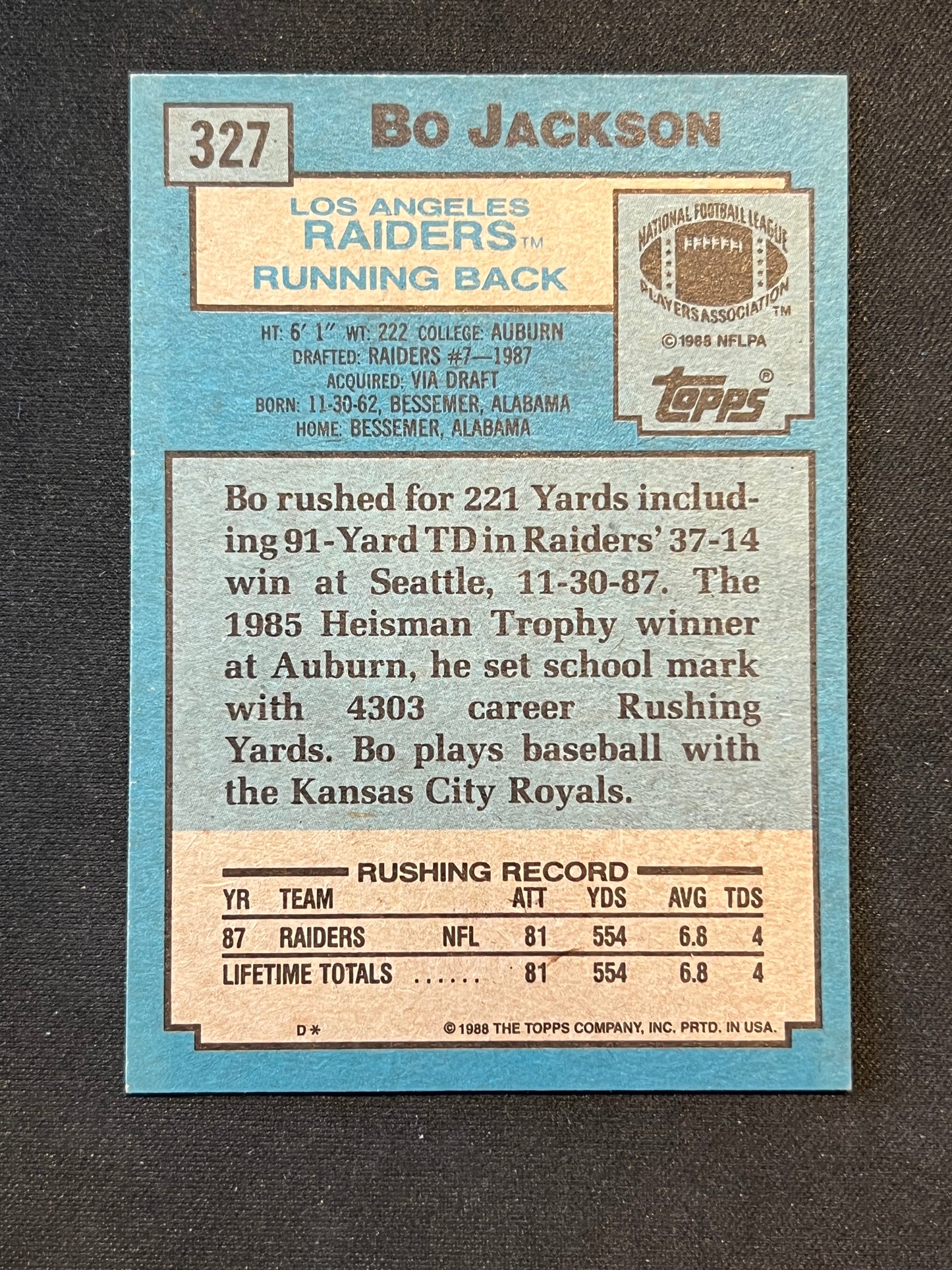 1988 Topps - Bo Jackson #327 (RC)