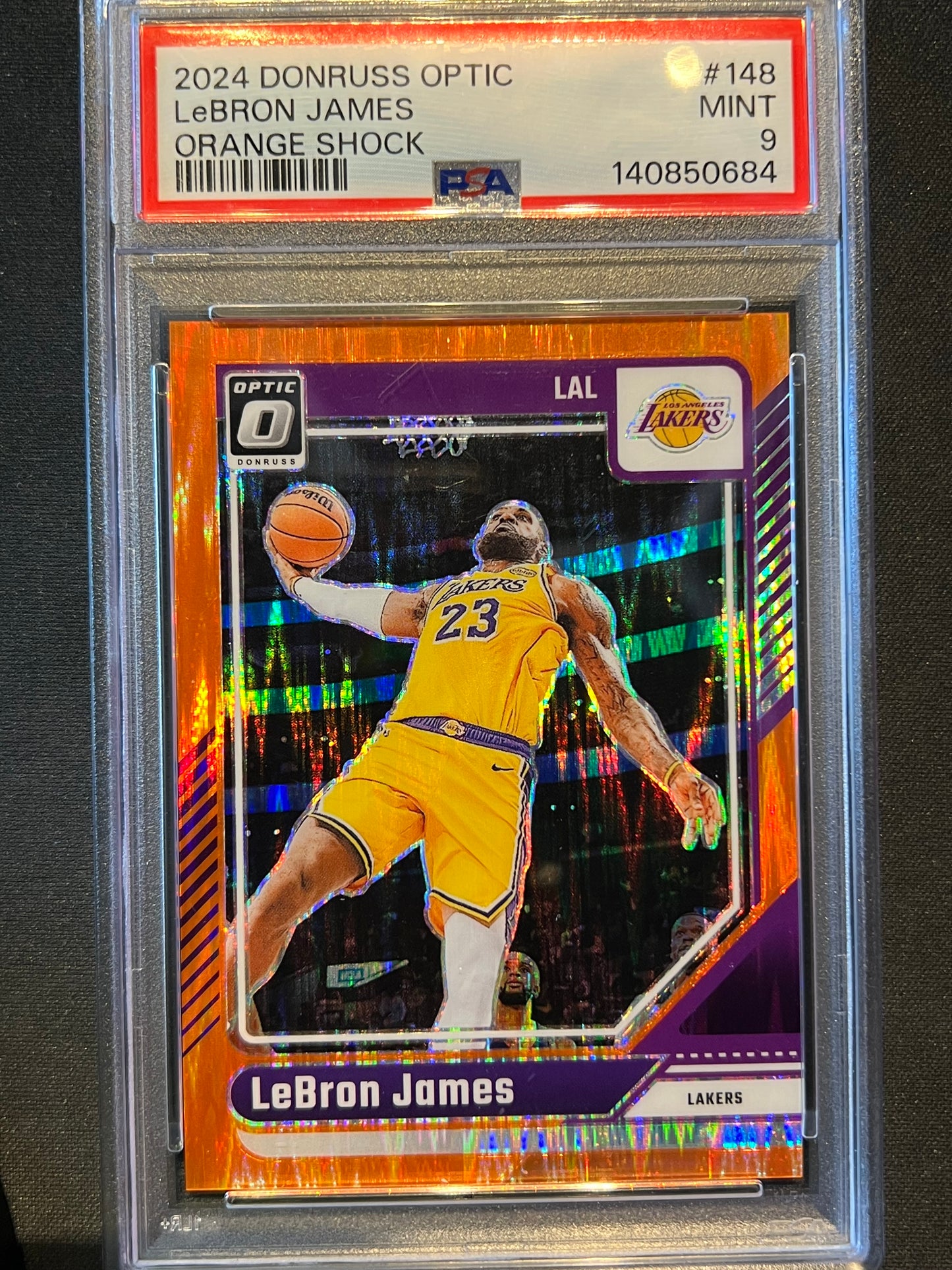 2024 Panini Donruss Optic #148 LeBron James Orange Shock Prizm #/225 PSA 9