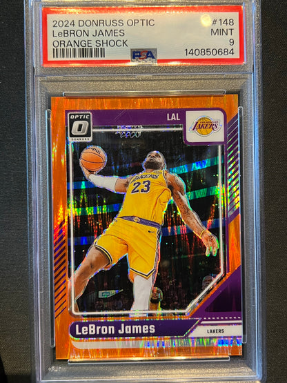 2024 Panini Donruss Optic #148 LeBron James Orange Shock Prizm #/225 PSA 9
