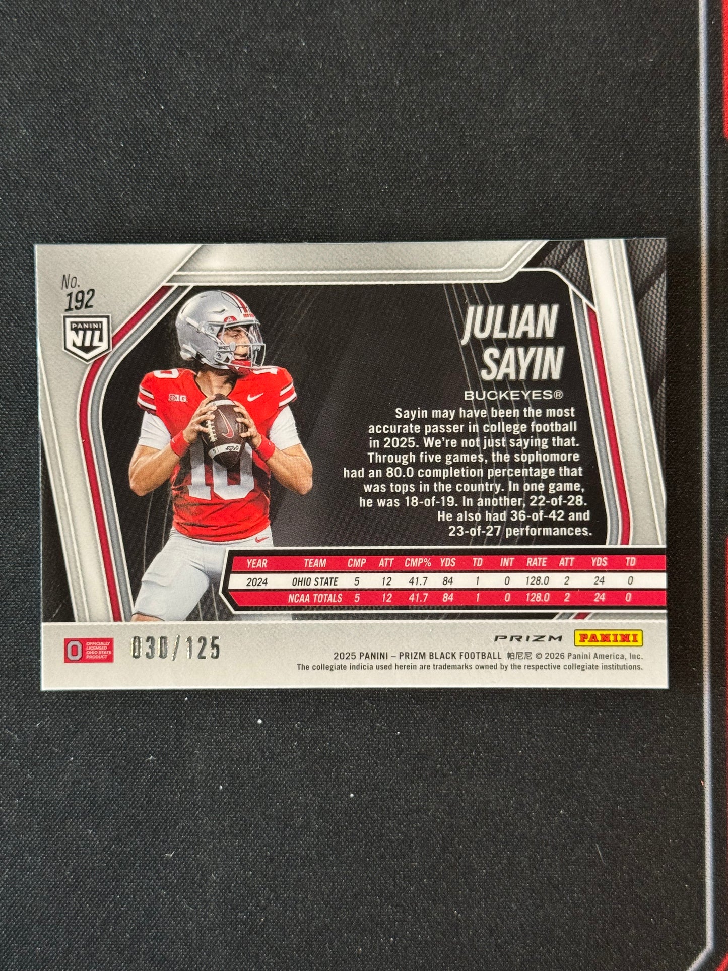 2025 Prizm Black Julian Sayin Blue Cracked Ice /125 #192