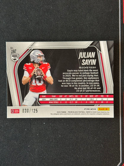 2025 Prizm Black Julian Sayin Blue Cracked Ice /125 #192