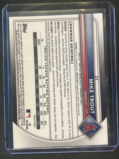 2025 Bowman Chrome Baseball Mike Trout Aqua Geometric Refractor 49/125 #27 Angels