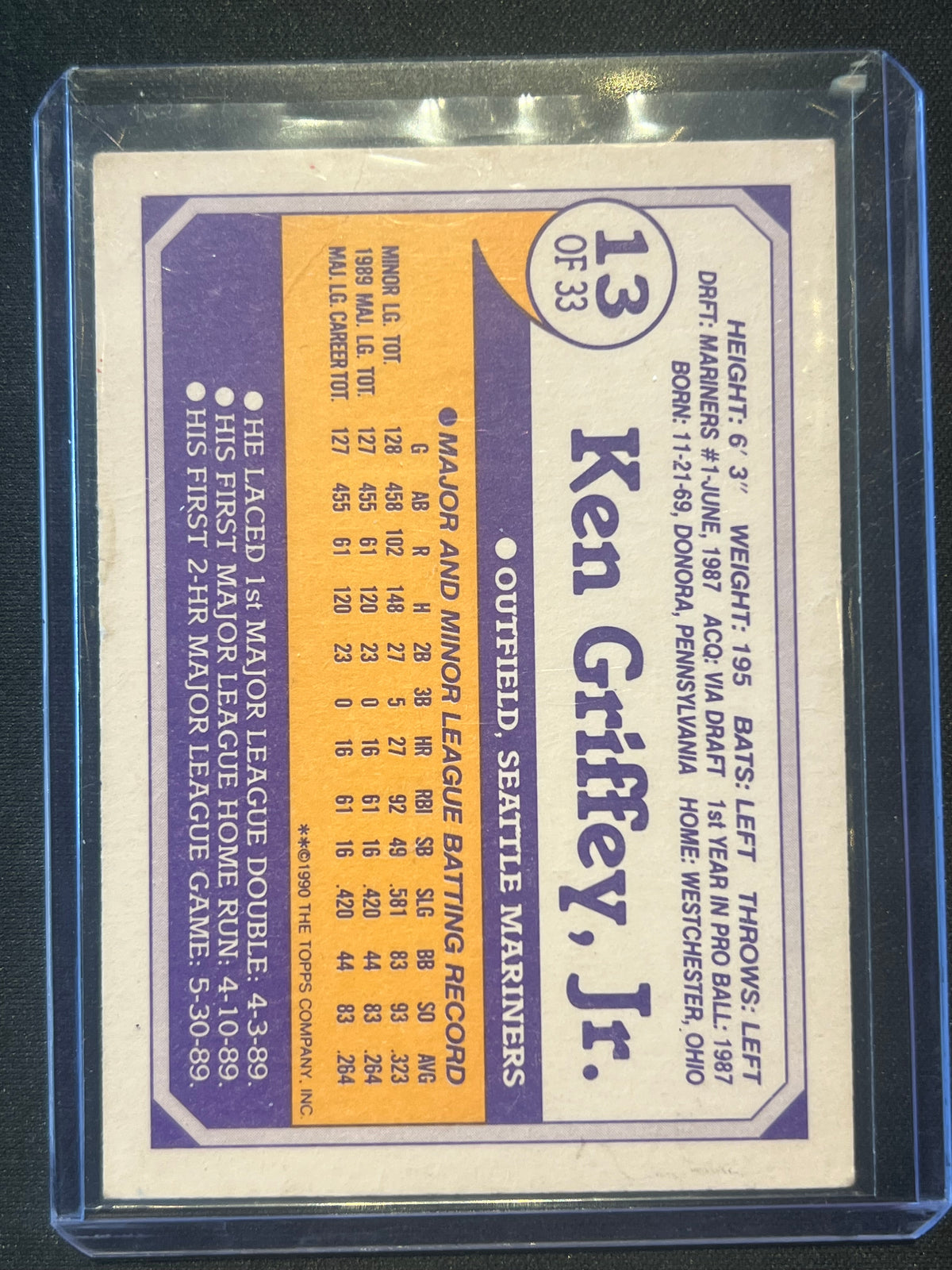 1990 Topps Toys "R" Us Rookies #13 Ken Griffey Jr. Mariners